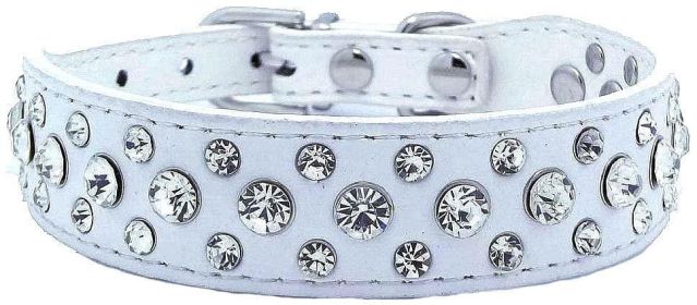 Rhinestone Dog Collar Bling XL Size length 51 cm 21 inch White PU Leather Crystal Diamond Pet Dog