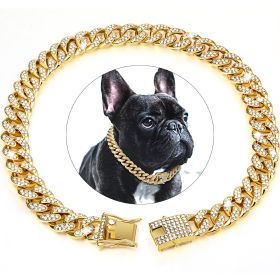 Dog Chain Crystal Artificial Diamondoid Dog Collar Walking Metal Chain Collar With Secure Buckle (Color: Golden, size: XXL)