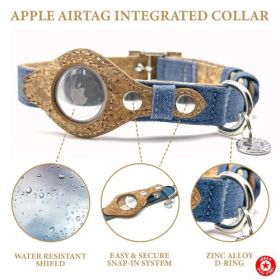 Apple Airtag Integrated Collar (Color: Denim & Cork, size: large)