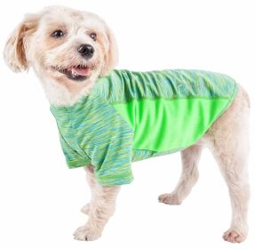 Pet Life Active 'Warf Speed' Heathered Ultra-Stretch Sporty Performance Dog T-Shirt (Color: Green, size: large)