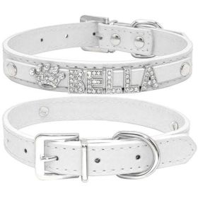 Bling Rhinestone Puppy Dog Collars Personalized Small Dogs Chihuahua (Color: White, size: S)