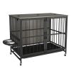 Modern Kennel Dogs room up to 60 LB, Dog crate furniture with Multi-Purpose Rremovable Ttray, Double-Door Dog House, lift Panel, 360 Degree Rotation -