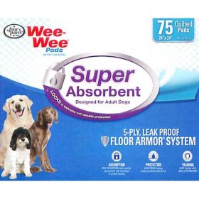 Four Paws Wee Wee Pads  Super Absorbent (Option: 75 Pack  (24"L x 24"W))